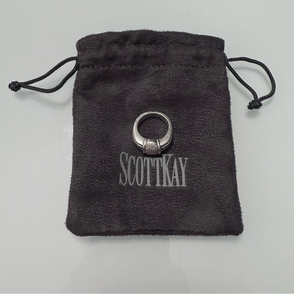 SCOTT KAY DIAMOND STERLING SILVER BASKETWEAVE EQUESTRIAN LADY'S RING - Picture 2 of 10